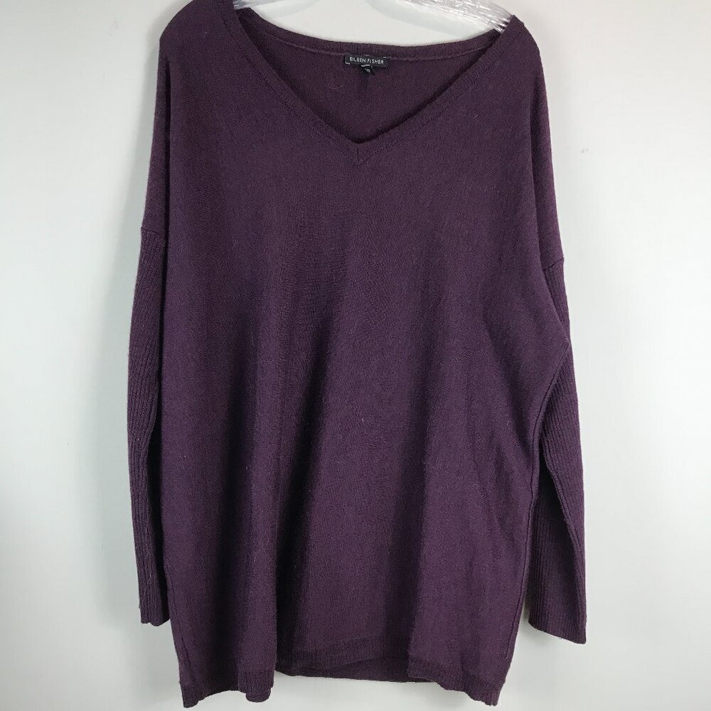 Eileen Fisher Burgandy Wool V-neck Sweater Size M